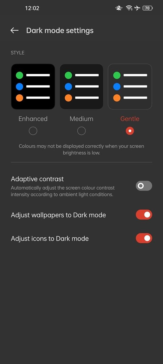 ColorOS 12 dark mode gentle