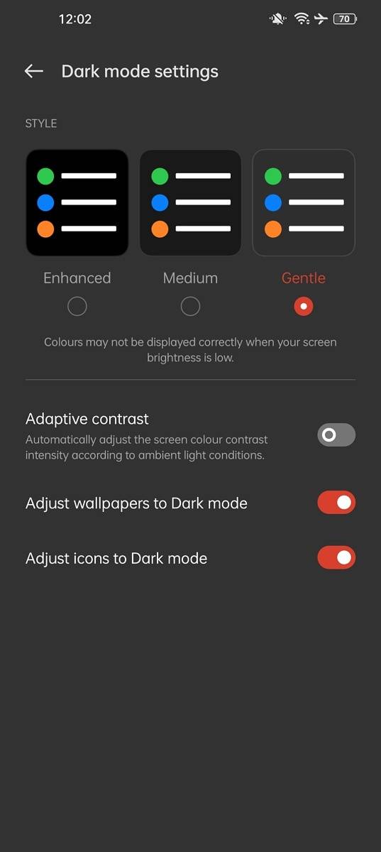 ColorOS 12 dark mode gentle