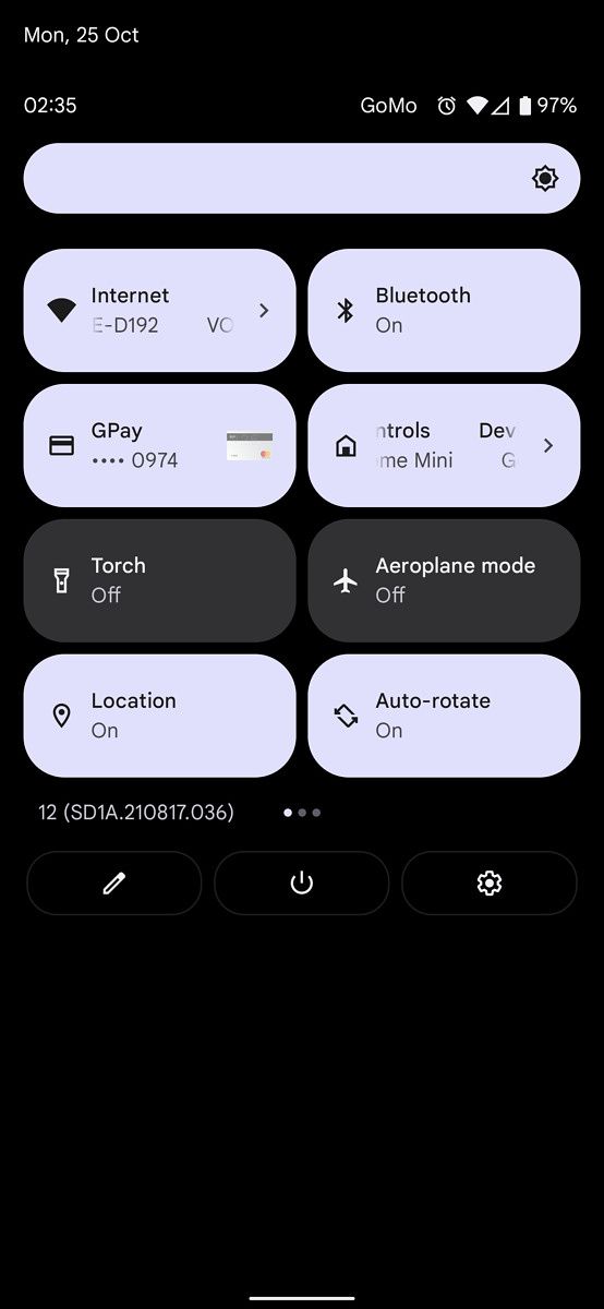 Google Pixel 6 Pro quick settings buttons