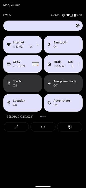 Google Pixel 6 Pro quick settings buttons