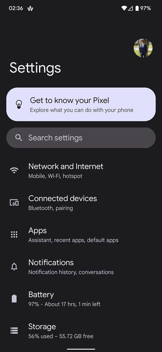 Google Pixel 6 Pro settings