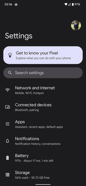 Google Pixel 6 Pro settings