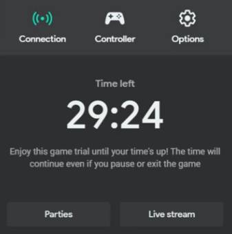 Game trial countdown timer