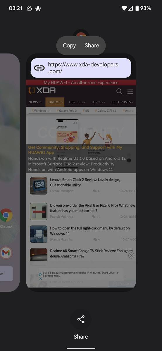 Multitasking share menu Google Pixel 6 Pro
