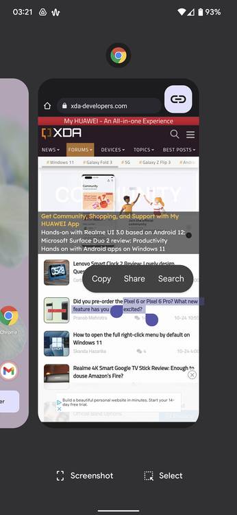 Multitasking share menu Google Pixel 6 Pro