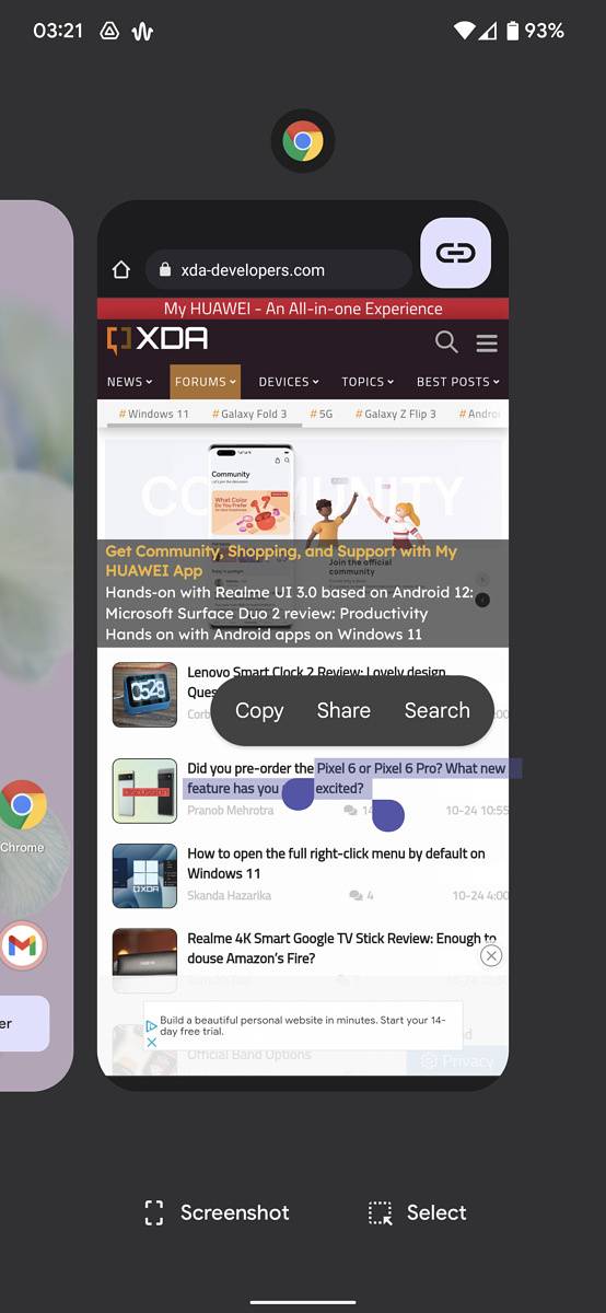 Multitasking share menu Google Pixel 6 Pro