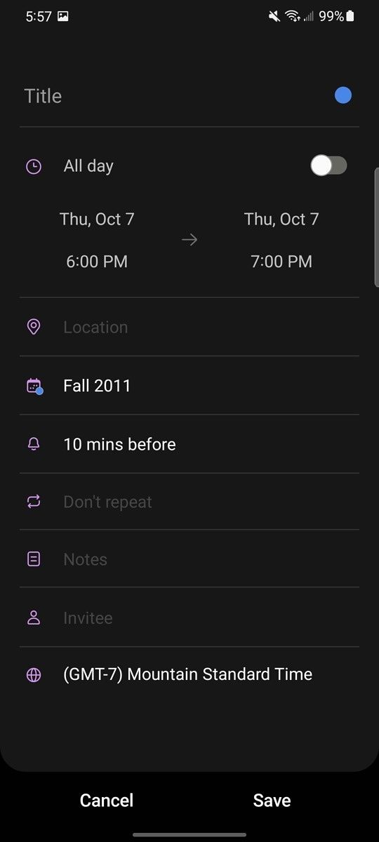 Calendar app color theme in One UI 4.0