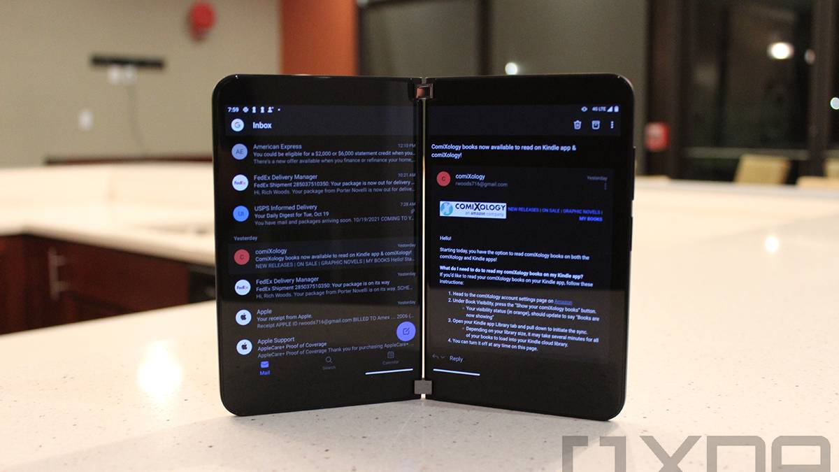 Outlook open on dual-screen phone