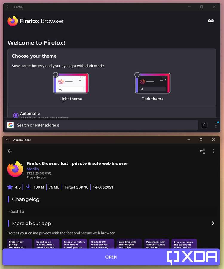 WSA Aurora Store Firefox