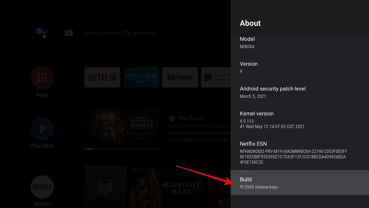 Android TV build number