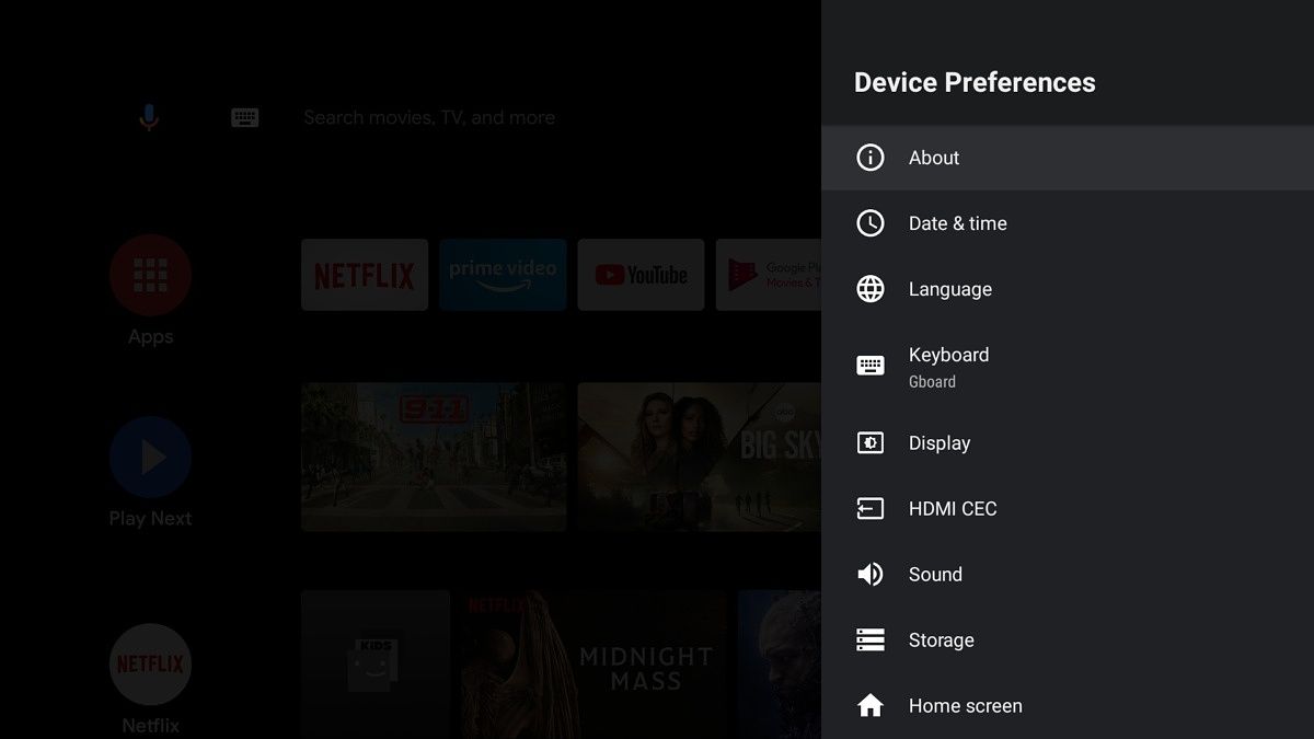 Android TV settings