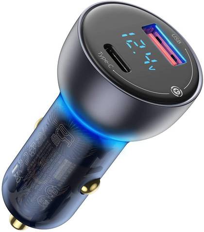 The Baseus car charger is a great option to consider if you want a fast-charger to charge your phone while driving. This particular charger supports multiple fast-charge technologies, so you should be able to use it to charge many devices. It can even deliver 65W of power and comes with a USB-C and a USB-A port.