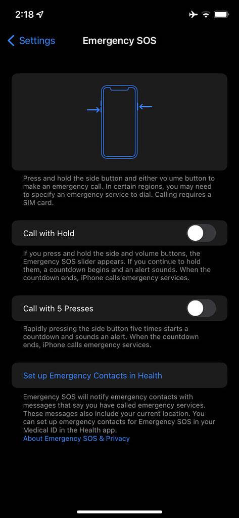 emergency sos ios 15.2 2