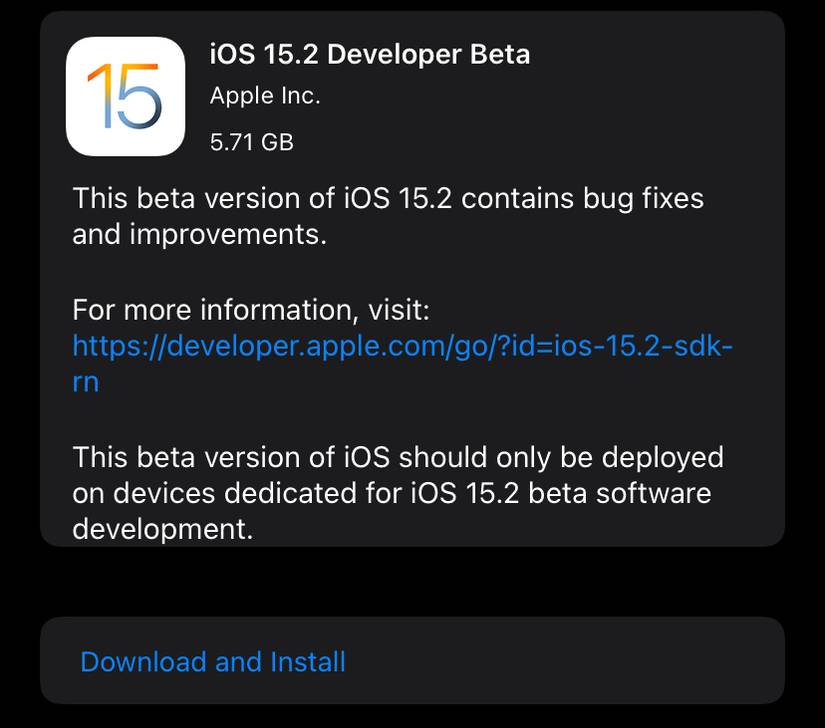 ios 15.2 beta 1
