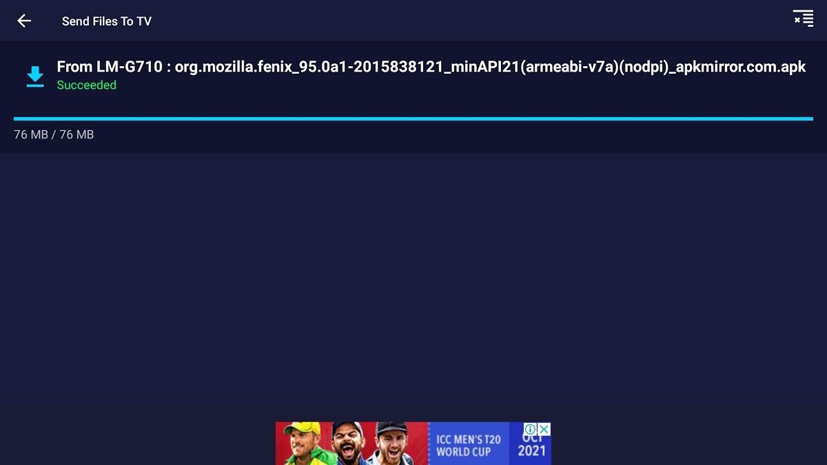 Send Files to TV File Received