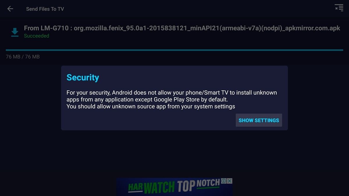 Send Files to TV on App installation