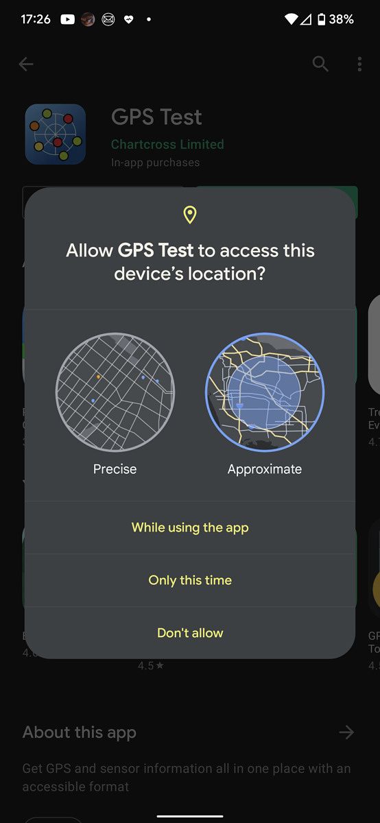 Android 12 approximate location access request