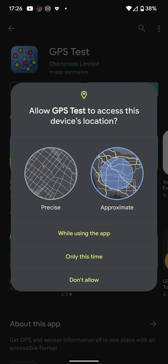 Android 12 approximate location access request