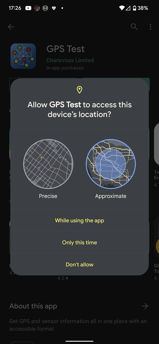Android 12 approximate location access request