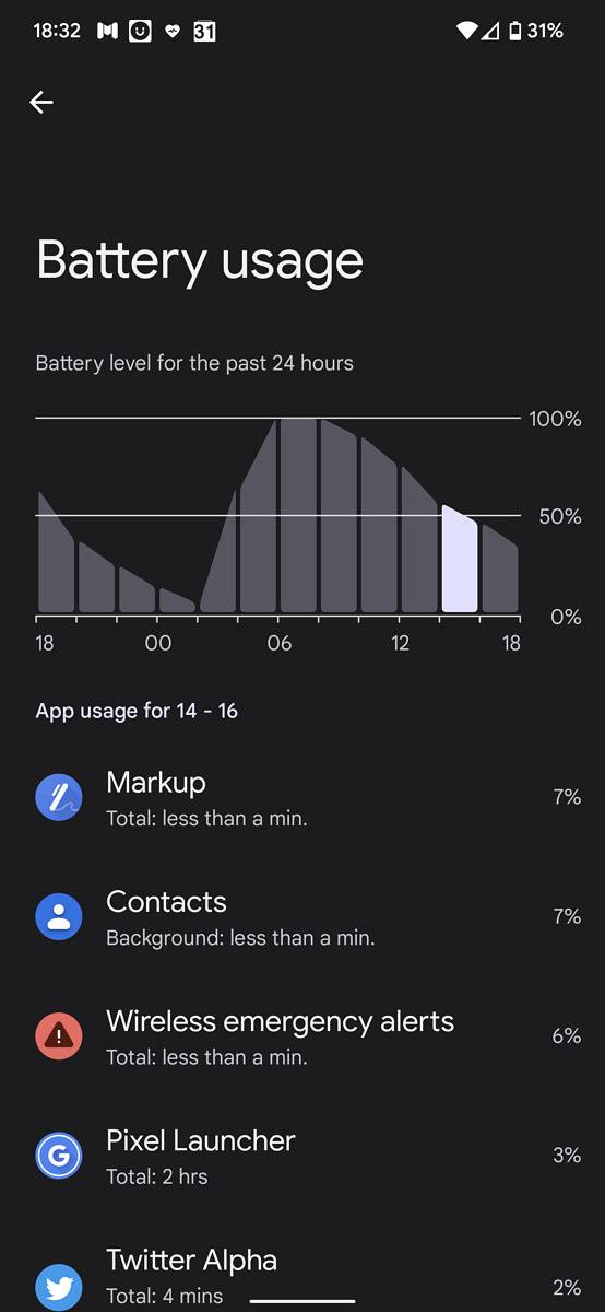 Android 12 battery stats