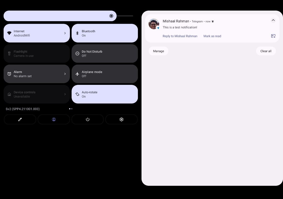 Android 12L notification toggles