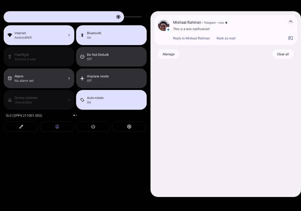 Android 12L notification toggles
