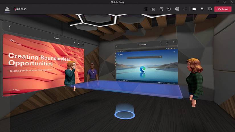 DIgital avatars meeting in an immersive space in Mesh for Teams