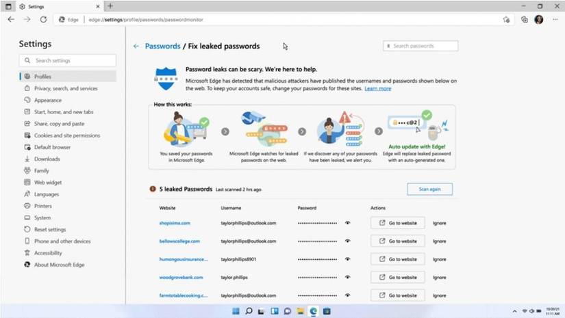 Easy password updates in Microsoft Edge 96