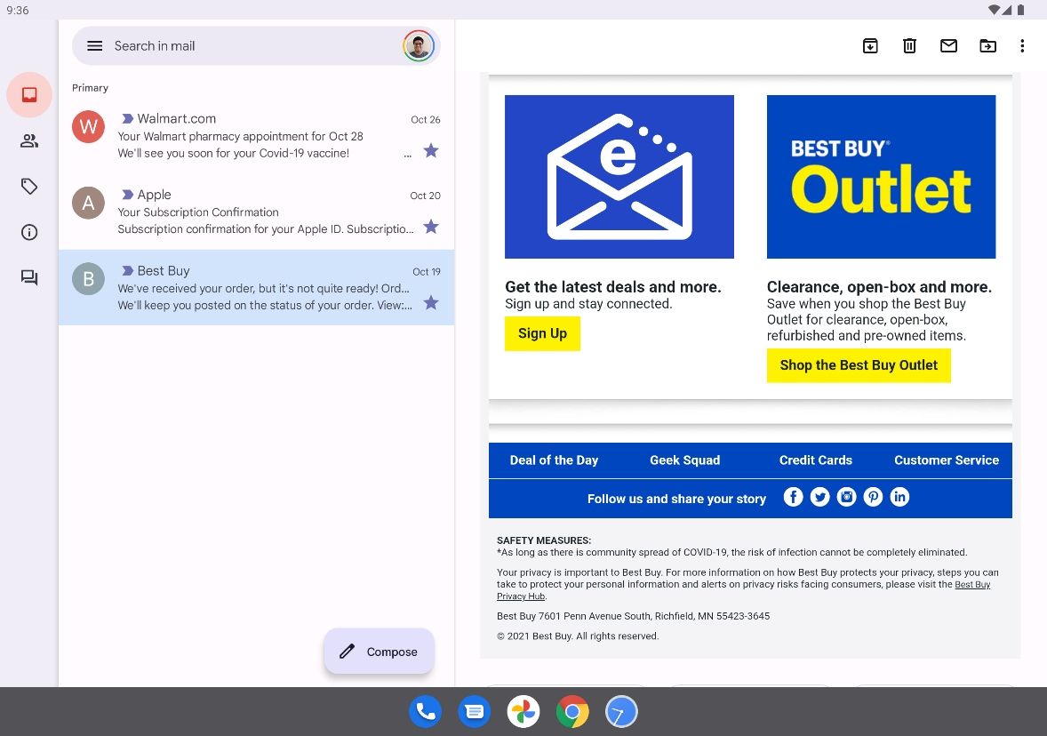 Android 12L split-screen view