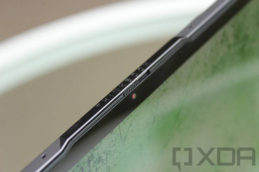 View of top of Lenovo ThinkBook Plus and webcam