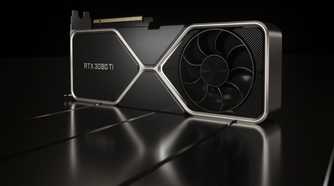 Nvidia RTX 3080 Ti GPU on a black background