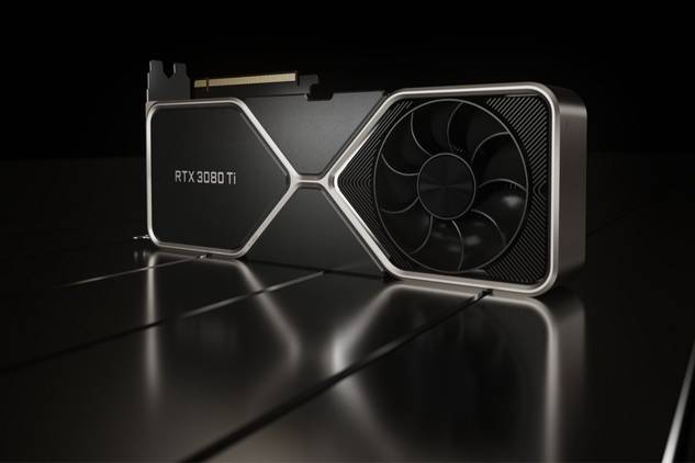 Nvidia RTX 3080 Ti GPU on a black background