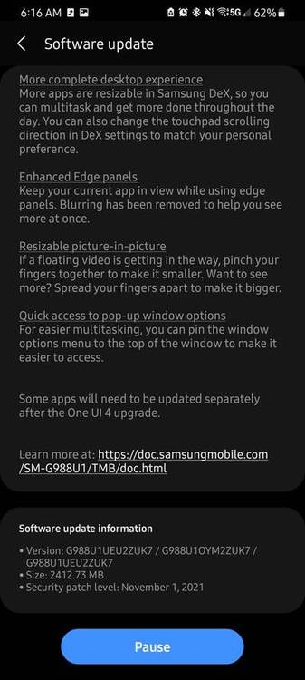 Samsung Galaxy S20 US One UI 4 beta OTA
