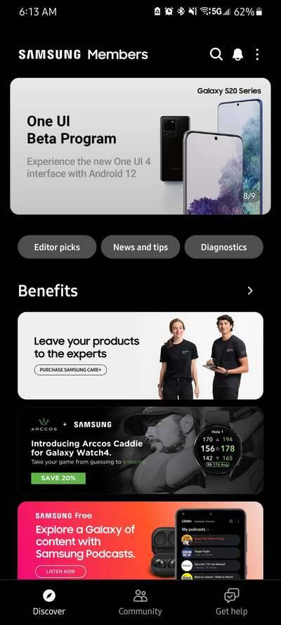 Samsung Galaxy S20 US One UI 4 beta notice