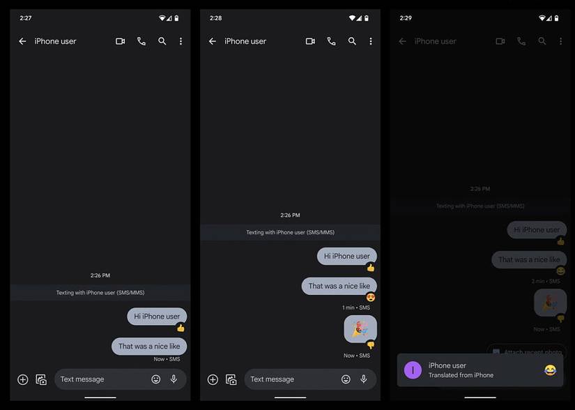 iMessage reactions on Google Messages