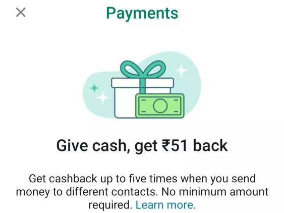 WhatsApp Pay cashback reward