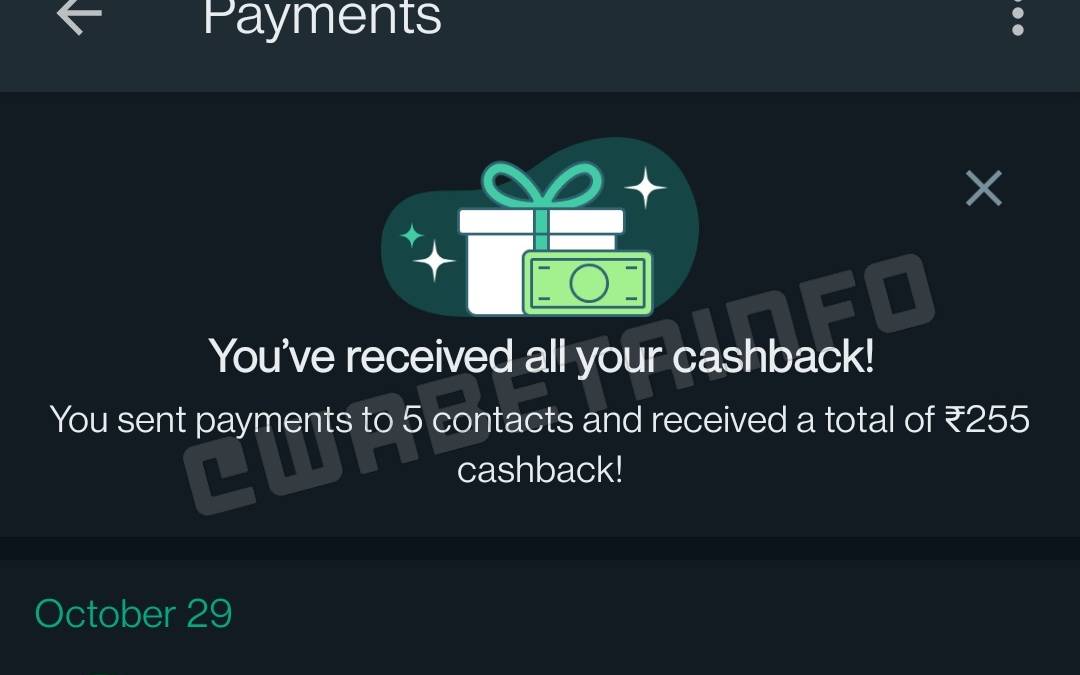 Payments screen in WhatsApp