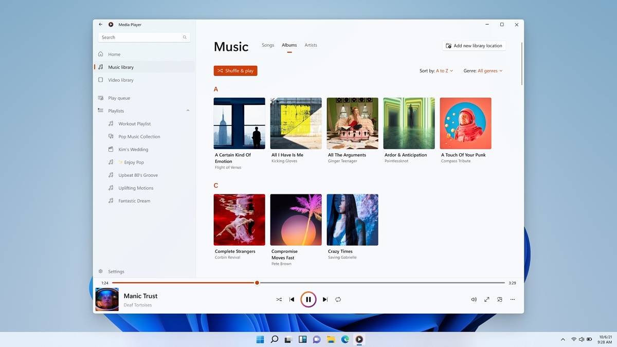 Windows 11 Media Player main screen