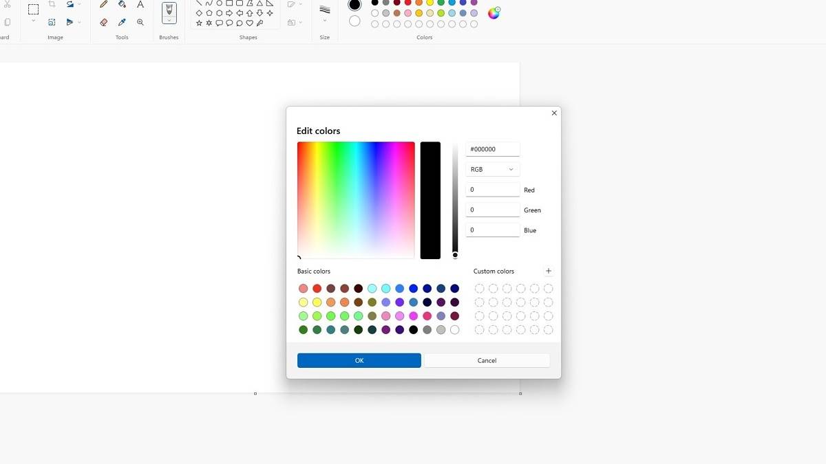Windows 11 Paint with new color picker open