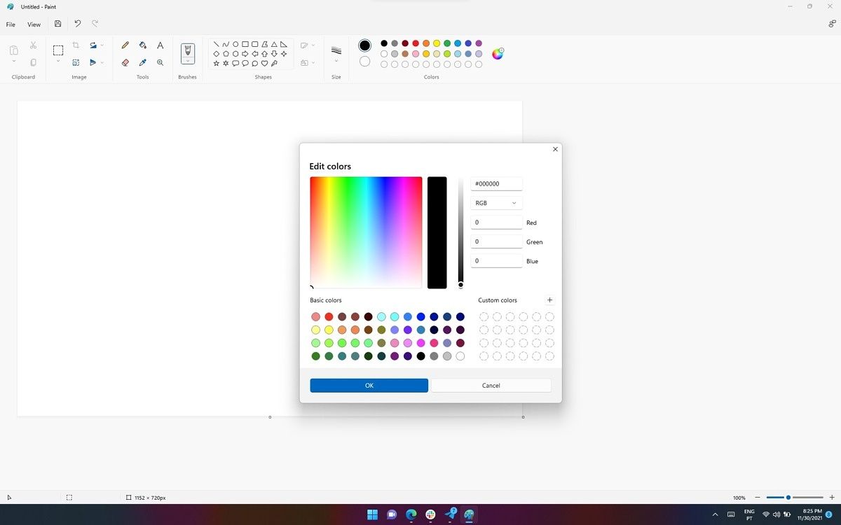 Windows 11 Paint with new color picker open