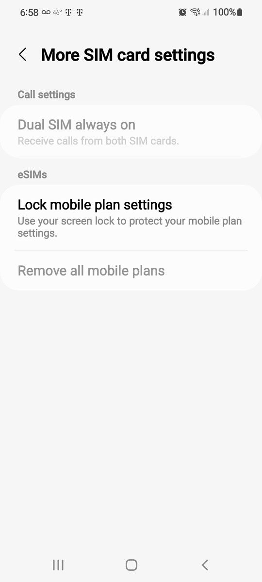 eSim option in settings