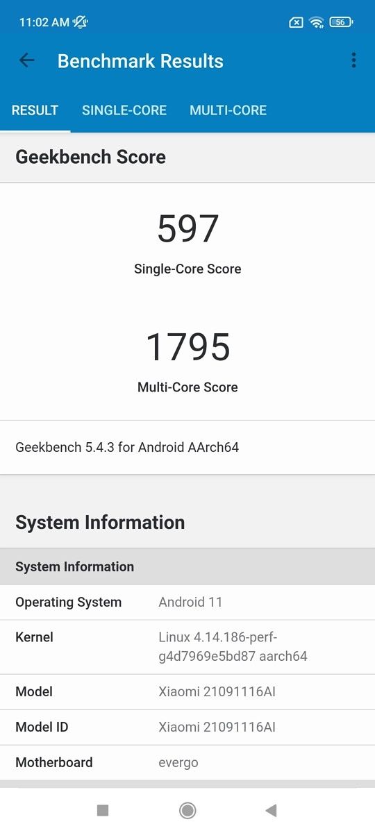 Redmi Note 11T Geekbench Scores