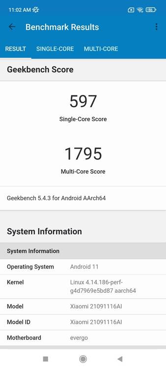 Redmi Note 11T Geekbench Scores