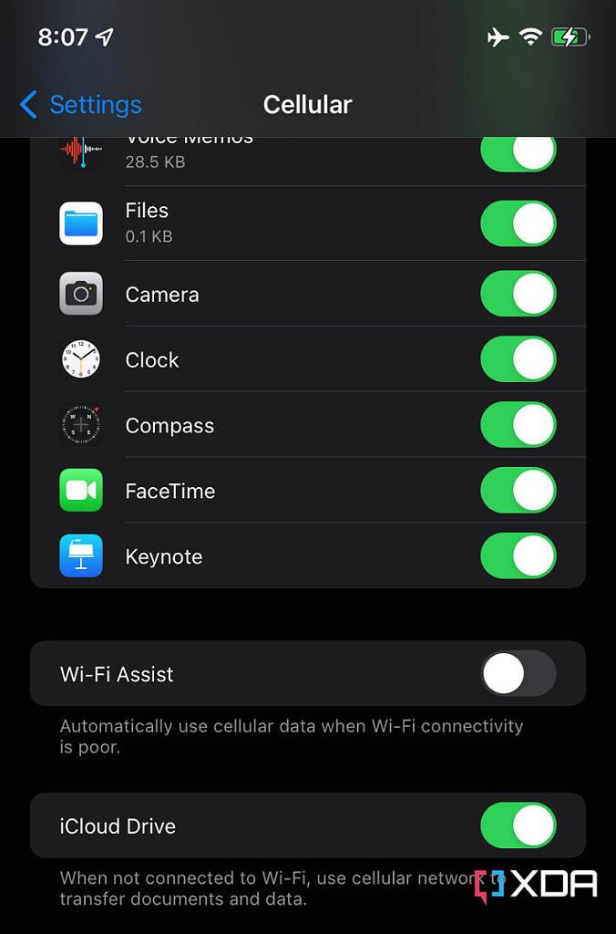 Cellular settings iOS