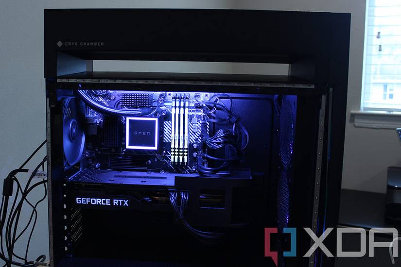 Side of gaming PC with transparent panel