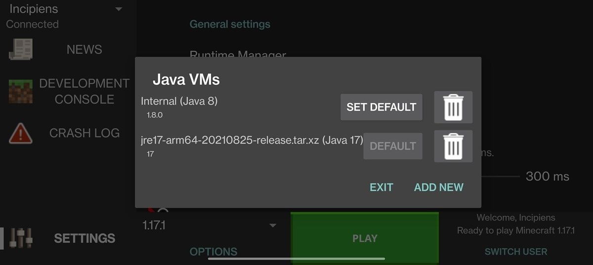 Pojav Launcher JRE Renderer selection