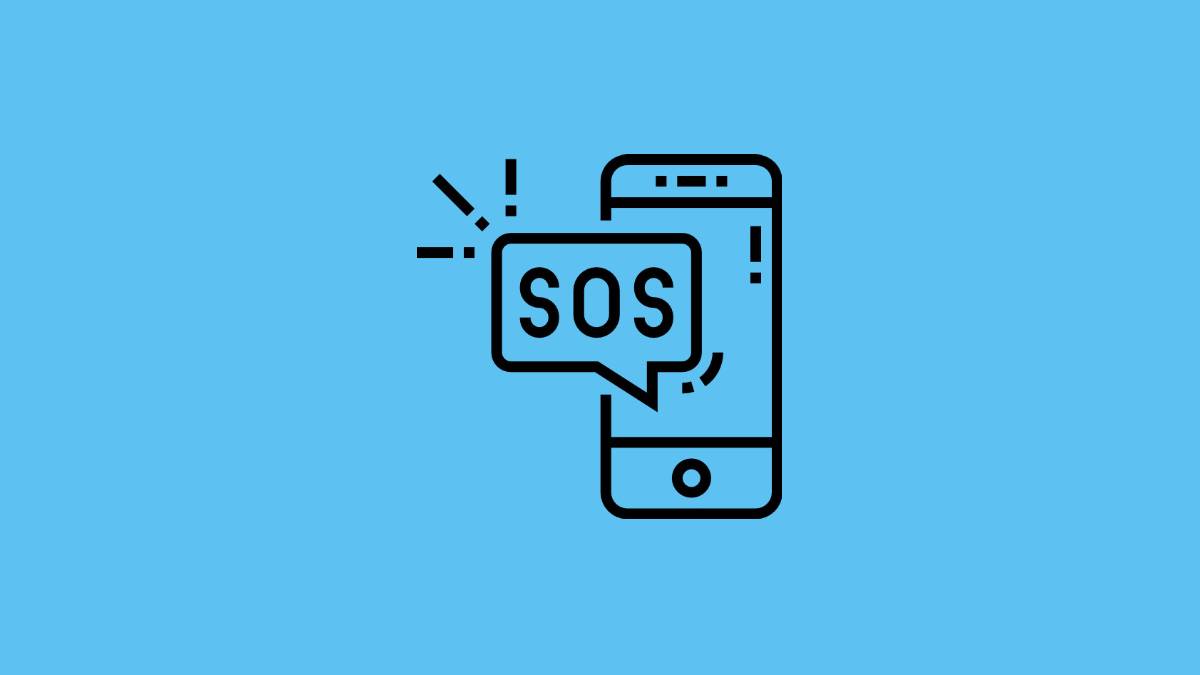 A smartphone with SOS icon shown on a solid blue background
