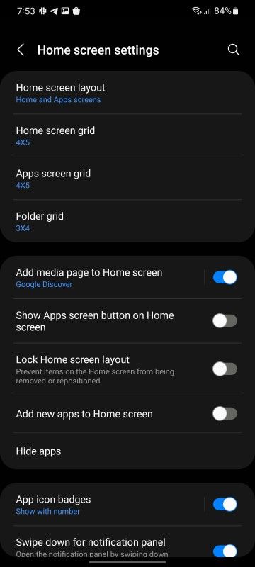 Homescreen customization screenshot