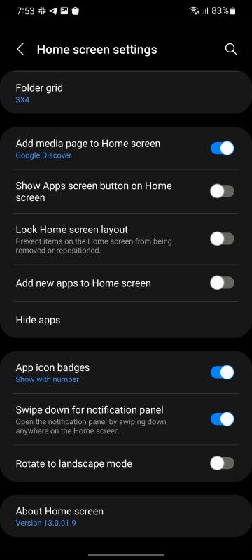 Homescreen customization screenshot