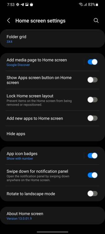 Homescreen customization screenshot